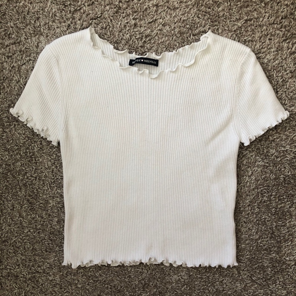 Brandy Melville White Ribbed Short Sleeve Crop Top